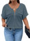 Gemulate Womens Tops Plus Size Blue Short Sleeve Tunic Fashion Clothes V Neck Zipper Plus Size Ladies Tops Casual Summer Spring Clothes Oversized T Shirts Light Blue XX-Large