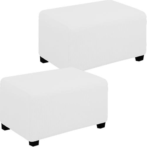 Rechteckig Hocker Protector mit Elastischer Unterseite, Fußhocker Sitzhocker Stretch Husse für Sofa Fußbank Jacquard Überzug, Ottomane Abdeckung für den Hausgebrauch Geeignet(White,Small 2pcs)