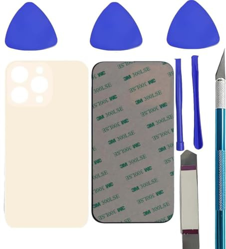 LiXiongBao Cristal trasero de repuesto para iPhone 13 Pro + kit de reparación, color dorado