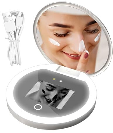 Hogvinnatil Miroir Caméra UV | Miroir de Voyage - Double Face Portable Grossissement 2X avec LED Lumineuses Dimmables Pliable pour Voyage Salle de Bain