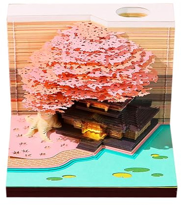 Uclac Time Piece Kalender 2026, Schreibtischkalender mit LED-Licht, Papierskulptur, Baumhaus, 3D-Kalender, DIY Abreißpapier Schnitzerei Kunst Memo Pad Notizblock für Weihnachten Einweihungsbüro