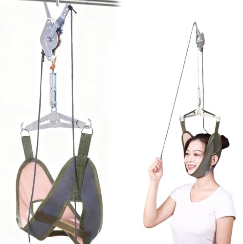 DIFLAX Nackenstrecker, Neck Traction, Neck Stretcher, Nackentrainer, Zervikales Traktionsgerät, Doppelte Ratsche, Tragbares Über Die Tür Gerät, Für Nackenschmerzen Zu Lindern, Heimgebrauch