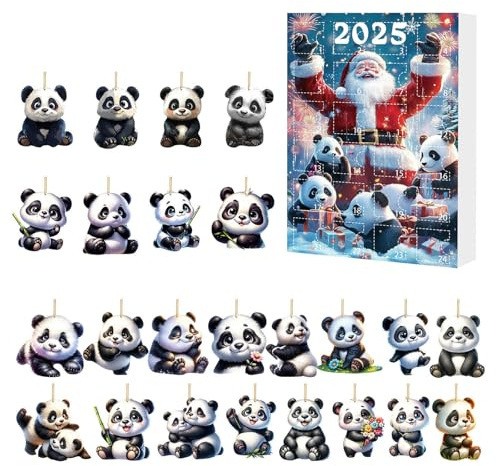 Adventskalender 2025 Panda-Anhänger, 24 Tage, Countdown-Kalender, hängend, aus Acryl, 2D, Dekoration, lustiger Panda-Anhänger, für Kinder und Erwachsene