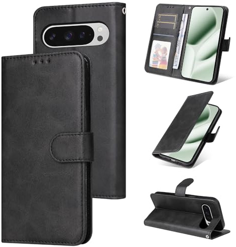 E-Lush Cover per Google Pixel 10 Pro XL/ 9 Pro XL Edge Pelle Sintetica, Portafoglio Custodia Cover Carta Fessura Wallet Libro Flip Case Magnetica Supporto Cellulare Antiurto Protezione, Nero