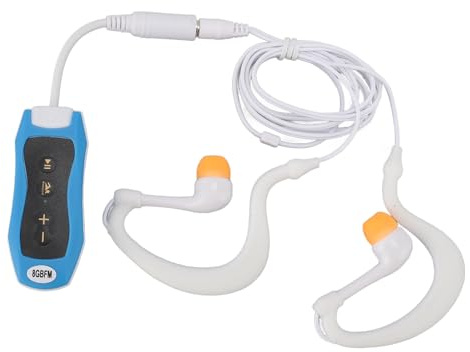Ouitble Lettore MP3 impermeabile, 8 GB, IPX8, USB 2.0, lettore MP3 sportivo con cuffie e clip Broadcast, lettore musicale per immersioni, surf (blu)
