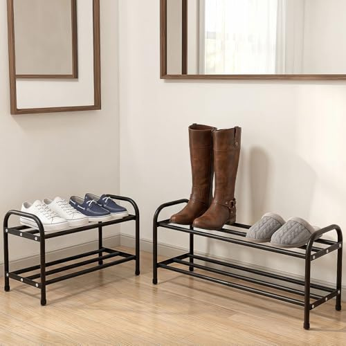 BXUUXA Schuhregal 2 Ebenen Ausziehbar Schuhschrank Schmal mit 3 Stangen Schuhablage Verstellbarer Breite 42-78cm Schuhaufbewahrung Metall Schuhhalter Platzsparend für Kleiderschrank Eingang Flur