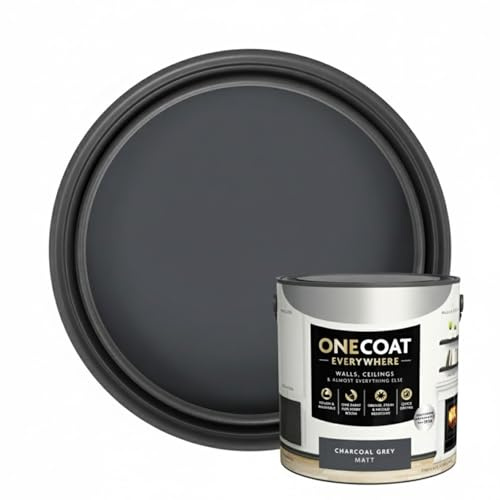 HOCHSTE® One Coat Charcoal Grey Matt Paint, Tough & Washable Finish, Stain-Resistant, Mould-Resistant, Perfect For kitchens, bedrooms, living rooms, Quick-Drying Formula, 2.5L