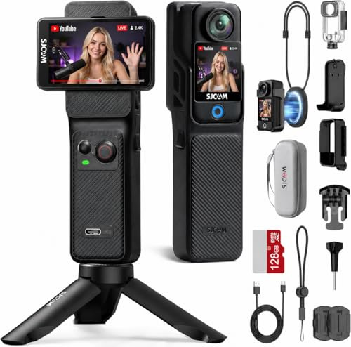 SJCAM C400 Vlogging Camera 4K Videokamera,128GB,7 Stunden Akku und 6 Achsen Bildstabilisierung,Vlog Kamera mit Dual Touchscreen,Actionkamera 30M wasserdichte,Schwarz