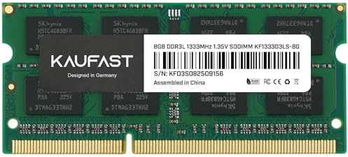 KAUFAST 8GB DDR3L 1333MHz SO-DIMM Laptop RAM 1.35V CL9 2Rx8 PC3L-10600S Dual Rank 204-Pin Notizbuch Arbeitsspeicher Speicher für Laptop KF1333D3LS-8G