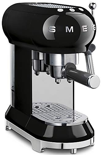 Smeg ECF01BLUK 50's retro style espresso coffee machine, stainless steel filter holder, an anti-drip system, 1L, Black