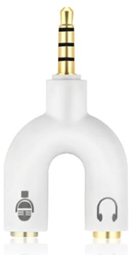 CABLEPELADO Adaptador de Divisor en Y para Auriculares de 3.5 mm | TTRS | 4 Pines | Conversor Audio | Contactos Chapado en Oro | Blanco | Apto para para Móviles, Ordenadores, MP3, Tablet