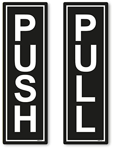 stika.co Set of Black Push and Pull Door Gloss Signs 190x60mm Access Awareness Safety, Indoor or Outdoor Black Gloss Self-adhesive Vinyl Stickers (1 Set)