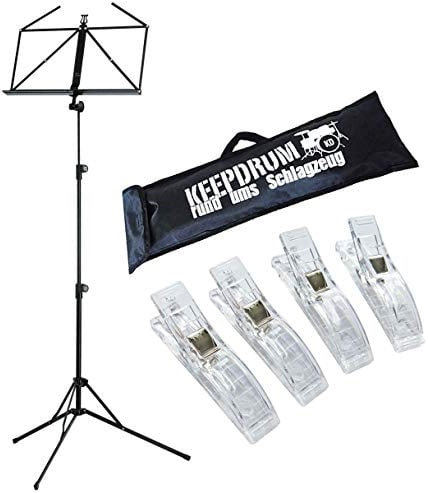 K&M 100/5 Notenständer Notenpult Schwarz + keepdrum Tasche + 4 Notenklammern