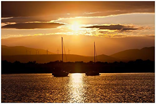 Wallario Glasbild Schiffe in der Abenddämmerung auf dem Meer - 60 x 90 cm Wandbilder Glas in Premium-Qualität: Brillante Farben, freischwebende Optik