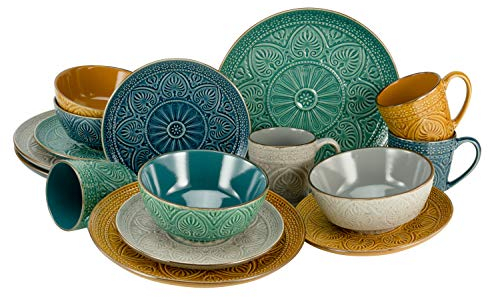 CreaTable, 22561, Serie SAMARKAND, 16-teiliges Geschirrset, Kombiservice aus Steinzeug, spülmaschinen- und mikrowellengeeignet, Qualitätsproduktion