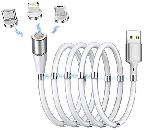 AICase Magnetic Charging Cable, Super Organized Retractable Fast Charging Cable, 3 in 1 Self Winding Phone Cable with Data Transmission, Magnetic Charging Cable for Type-C,Micro USB and iProduct