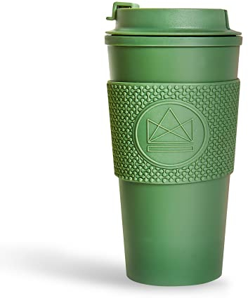 Neon Kactus Insulated Coffee Cup | Reusable Coffee Cup with Silicone Seal & Sleeve | Leakproof Travel Mug for Hot and Cold Drinks | Double Walled, Food Grade, Dishwasher-Safe | Happy Camper, 16oz