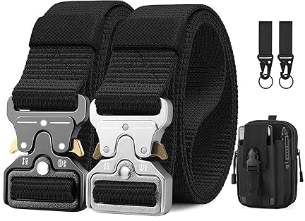 BESTKEE 2er Herren Taktischer Gürtel, 3.8cm Gürtel Herren, Militär Wandern Arbeitgürtel, Geschenk mit taktischem Molle-Beutel