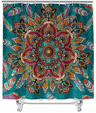 Mandala Duschvorhang Wasserdicht, Chickw1 Waschbar Badewanne Vorhang aus Polyester, Bad Vorhang mit 12 Duschvorhangringen, Duschvorhänge für Badezimmer Decor (Malachit,120x180cm)