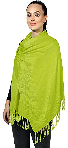 World of Shawls Pashmina Style All Seasons Handcrafted Wrap Shawl Stole Scarf (Lime Green)