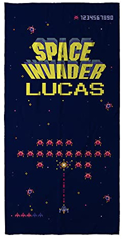 LolaPix Strandtuch personalisierte. Strandtuch mit Namen. Personalisiertes Strand Badetuch. Personalisierte Handtuch. Personalisierte Geschenke. Verschiedene Designs und Größen. Space Invaders