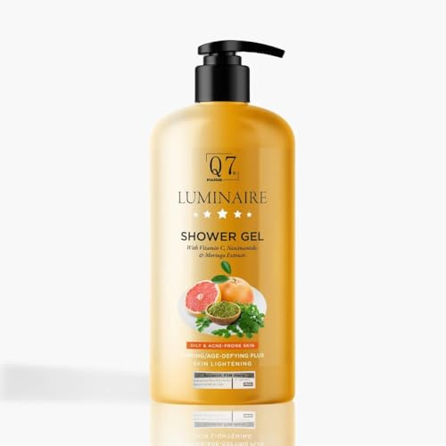 Q7Paris Luminaire Skin Lightening Skin Firming Age Defying Plus Shower gel with Vitamin C, Niacinamide and Moringa Extracts for Sensitive skin & Oily & Acne Prone Skin-1000ml