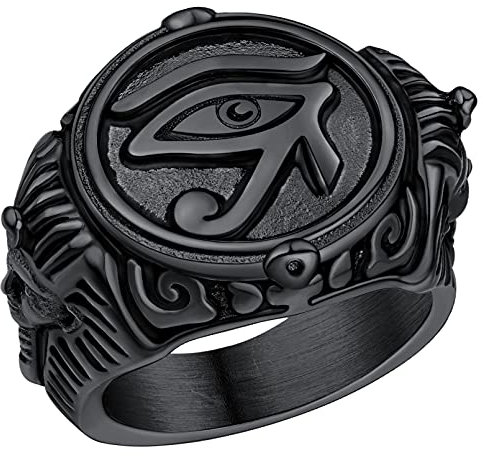 FaithHeart herren ringe Horus Auge Fingerring Schwarz herren Heiliger Bandring Siegelring mit geschenkebox für Vatertag Muttertag