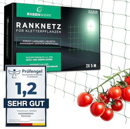 RASENWERK® - Filet pour Plantes grimpantes 2x5m Support pour Plantes grimpantes avec Grandes Mailles - Parfait pour Les concombres, tomates et Plantes grimpantes - Idéal pour Les serres - 2m x 5m