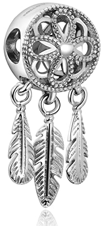 Amuefer Dreamcatcher Charms für Armbänder Halsketten, 925 Sterling Silber Dangle Schmuck Geschenk für Frauen Mädchen