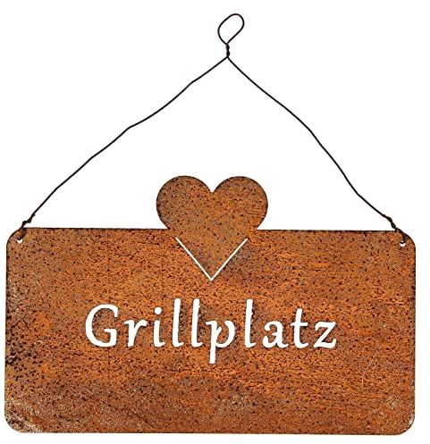 SIDCO Grillplatz Schild Rost Spruchtafel Gartendeko Wanddeko Garten Hänger Edelrost