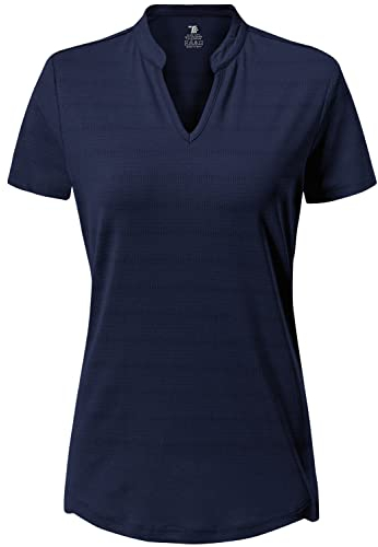 donhobo Damen Tshirt Kurzarm V Ausschnitt Oberteil Sommer Basic Golf Polo Shirts Leichte Quick Dry Fitness Training Running T-Shirts (Navy, XL)