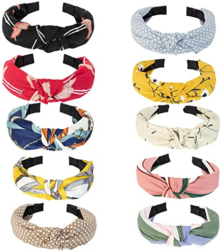 Bandeaux pour femmes Bandeau Alice large avec nœud en tissu floral Bandeau pour femmes Bandeau pour cheveux Boho Accessoires pour cheveux pour femmes et filles (10DropFlower)