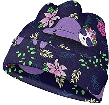 Dolyues Beanie für Kinder, Jungen und Mädchen, warme Wintermütze, elastisch, coole Mütze, Einheitsgröße, Lila Faultier, S