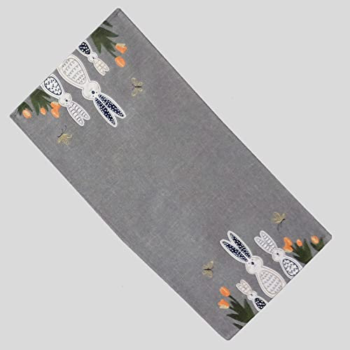 Raebel OHG Tischläufer 40 x 85 cm mit Kurbelsticker Osterhasen in grau Blumen Ostern Frühling