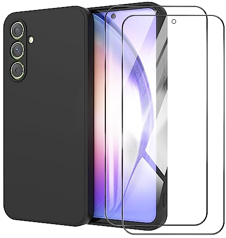 MOONESS kompatibel mit Samsung Galaxy A54 5G Hülle,Handyhülle für Samsung Galaxy A54 5G mit 2 Stück Schutzfolie,Liquid Silikon TPU Schutzhülle Dünn Backcover - Schwarz