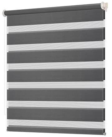 Grandekor Store Enrouleur Jour Nuit de Double Tissu, Store Jour et Nuit sans Perçage, Accessoires d'installation Inclus pour Fenêtre ou Porte, 110l x 150L cm, Anthracite
