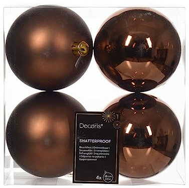 Kaemingk Weihnachtskugeln Kunststoff 10cm x 4 Stück Christbaumkugeln bruchsicher Espressobraun lederbraun - Schokobraun - kastanienbraun - kupferbraun - Zimt