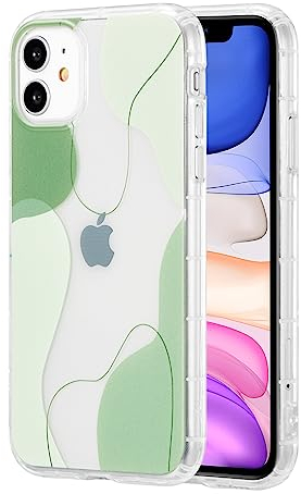 DEFBSC Compatible with iPhone 11 Case(6.1 inch), Transparent Color Mix Aesthetic Design Soft TPU Bumper Slim Thin Shock-Absorbing Protective Phone Cover - Green