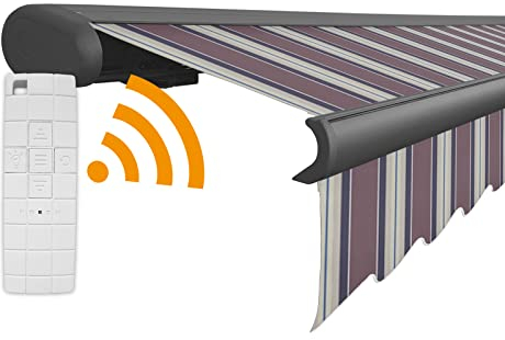 Arilco Elektrische Vollkassettenmarkise Kassettenmarkise Gelenkarmmarkise Markise Sonnenmarkise Sonnenschutz in vielen Farben und Größen wählbar in der Kassettenfarbe Anthrazit (6x3,5m Flieder)