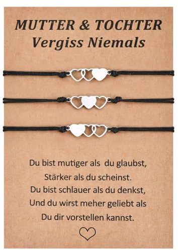 VU100 3pcs Mutter Tochter Armband Mutter Tochter Geschenk Tochter Geschenk von Mama herzförmig Edelstahl verstellbar Mutter Tochter Armband für Mama Tochter Mädchen