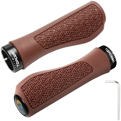 TOPCABIN Bicycles Handlebar Grips, Aluminum Lock-on Ergonomic Bike Grips, Cushion Vibrations Comfort Bike Handlebar Grips, Mountain MTB BMX Bicycles Grips for Scooter (Rubber(Brown))