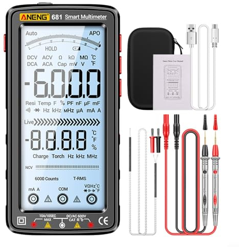 HEIBTENY Multimetro digitale, ricaricabile, voltmetro, tester di tensione, multimetro LCD con ricarica USB, misuratore intelligente e ricaricabile