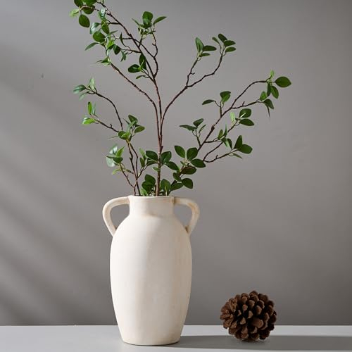 PORCER Keramikvase, 9,84 Zoll Terrakottavase mit Griffen, Boho Decor Dekorative Vase, Rustikale Vase für Wohnkultur, Bauernhaus, Wohnzimmer, Tisch - Beige