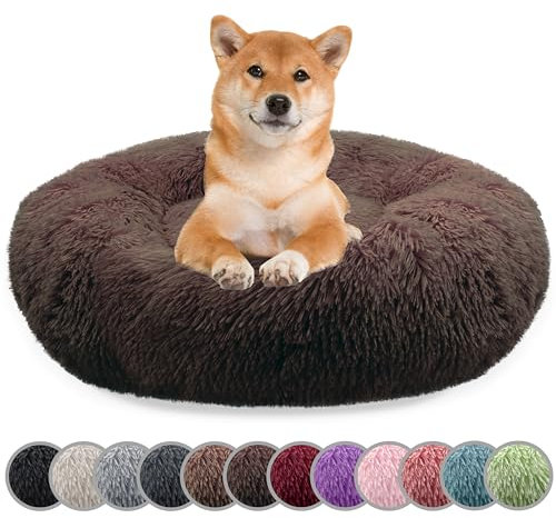 bluzelle Hundebett für Mittelgroße Hunde, 80cm Hundekissen Rund Donut Kissen Hundekorb Flauschig Plüsch, Ergonomisch Bezug Waschbar rutschfest Weich Kunstfell, Farbe:Coffee