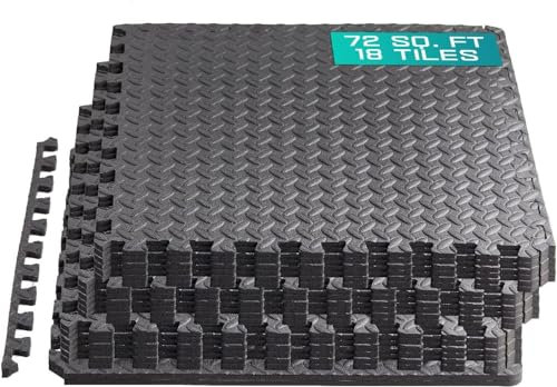 Yes4All Carreaux de Sol en Mousse emboîtables antidérapants pour Salle de Sport à Domicile, Noir, 18 Carreaux de 61 x 61 x 2,1 cm, 72 m²