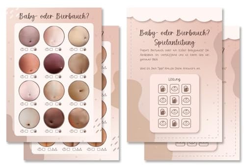 SellerRocket Babyparty Spiele Ritzenraten 2 Karten (20er Set) – Rätsel, Spaß und Überraschungen für deine Babyshower – lustiges Spiel für anstehende Baby Shower – Tolles Ratespiel und Party Geschenk…