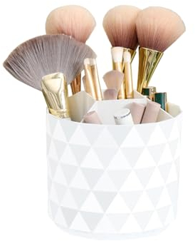 Nwvuop Organiseur de pinceaux de maquillage rotatif à 360°, 12 × 12 × 14 cm, avec 5 compartiments pour rouge à lèvres, eye-liner, stylo (blanc)