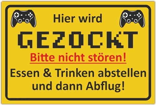 Hier wird gezockt Schild - Partydeko Zocker Geschenkidee Deko Spielzimmer Schüler Türschild Zimmer Party - Teenager Geschenk Gamer Geburtstagsgeschenk Dekoration Jugendlicher