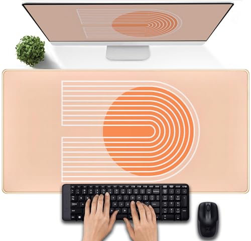 Boho Orange Kawaii Mouse Pad XXL, Cute Large Laptop Keyboard Mat, Abstract Aesthetic Desk Accessories for Women, Full Gaming Pad 31.5x15.75