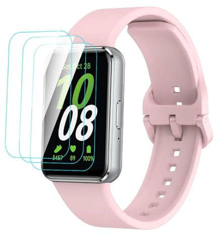 GIOPUEY Cinturini Compatibile con Samsung Galaxy Fit 3, [2 in 1] TPU Silicone Cinturino + 3 Pezzi Pellicola Protettiva, [Resistente all'Usura] [Traspirante] - Pink
